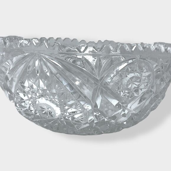 VTG ABP Unmarked Cut Glass Crystal Fruit Bowl Sawtooth Edge Starts 6.5” Heavy - Picture 8 of 16